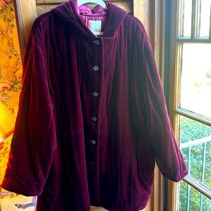 NWT J Jill garnet velvet puffy jacket with hood size 1 x